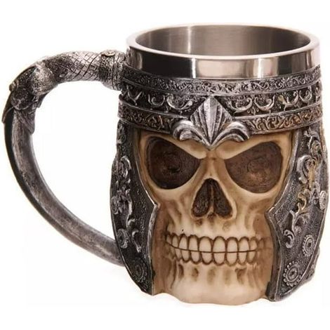 Lot de 2 Tasses Crâne Viking en Acier Inoxydable, Gobelet Squelette pour Bière et Café, Mug Sombre Style Nordique, Idéal Cadeau Homme (1/4)