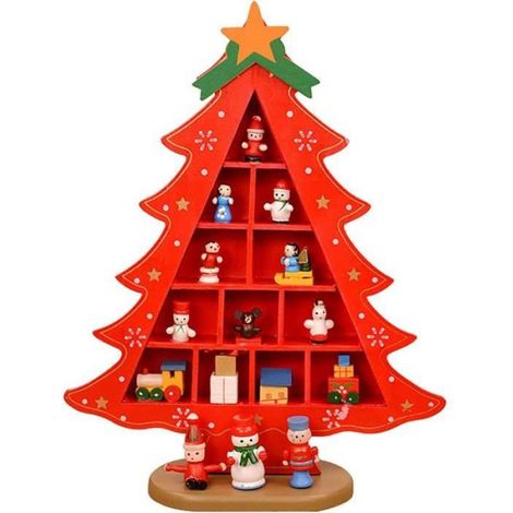 Arbre de Noël en Bois, Décorations de Noël Creative Scène Mise en Page Décorations,-Rouge (1/4)