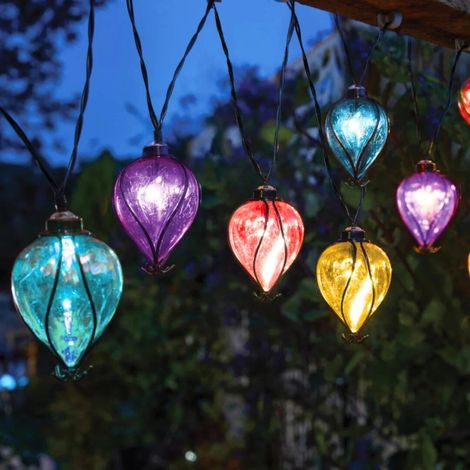Solar Multicolour Balloon Fairy Lights Outdoor 4.7m String Lights Waterproof 10 LED Garden Patio Hanging Lantern Lights