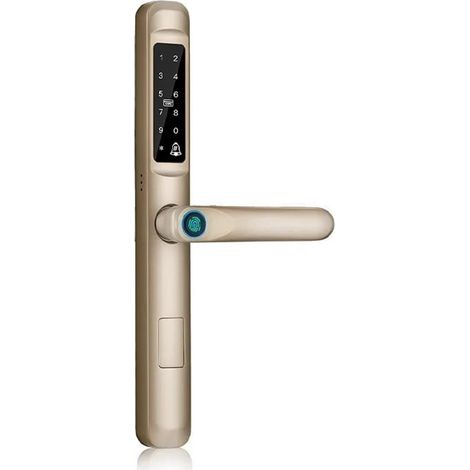 Serrure de porte intelligente Serrure De Porte Électronique Intellinte, Étanche, Avec Empreintes Digitales, Application WIFI TUYA, RFID, Code De Carte RFID, Sans Clé, Coulissante En Aluminium/verre ( (1/5)