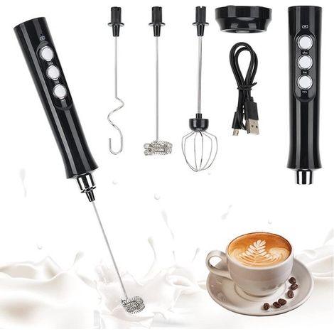 Montalatte automatico portatile con doppia frusta - ricarica USB - per caffè latte cappuccino panna uova - racchette per uova (1/5)