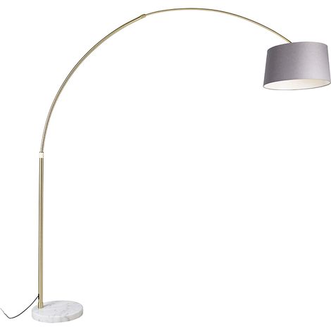 Bogenlampe Messing mit Marmorstoffschirm grau 45 cm - XXL (1/4)