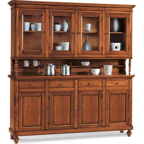CHELSEY - credenza con vetrina in legno massello cm 196 x 43 x 218 h