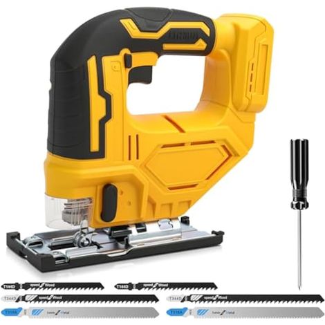 Scie sauteuse sans fil pour Dewalt 18 V 20 V, 400 W 2900 tr/min, 3 actions orbitales, angle de coupe biseauté ± 45°, 6 lames à tige en T pour bois, plastique, métal (sans batterie) (1/5)