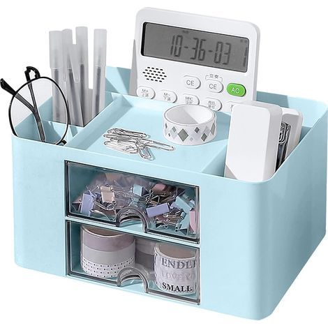 1 PCS Organiseur de Bureau,Papeterie Organizer Boîte de Rangement de Bureau (Bleu), Multifonctionnel Porte Stylo Bureau avec Tiroir Organisateur de Bureau en Plastique,bureau,maison,école (1/5)