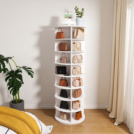 Tour de rangement à chaussures pivotant, étagère rotative 8 niveaux, organiseur de chaussures autoportant 360°, capacité 32 paires, blanc (1/5)