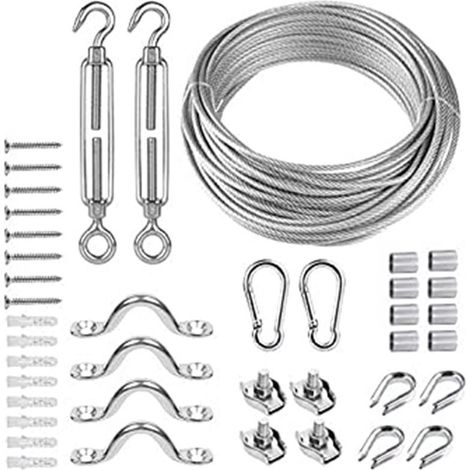 Ensemble de 5 mètres de câble en acier plastifié pour rideaux d'intérieur et d'extérieur, accessoires en fil d'acier