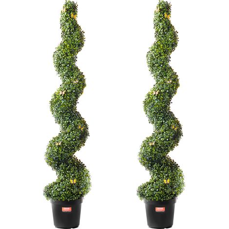 VEVOR Albero di bosso artificiale topiario, 60 pollici di altezza (2 pezzi), Alberi di bosso finti a spirale, Pianta finta con foglie extra e vaso e piccola decorazione, Set di verde con protezione UV