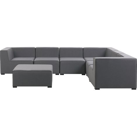 Sofá esquinero 7 plazas modular de poliéster gris oscuro negro izquierdo con reposapiés Arezzo