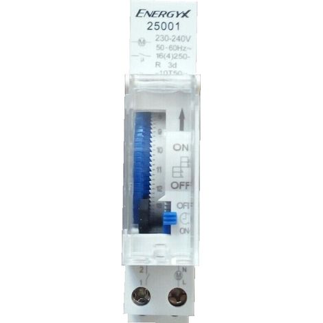 Minuterie quotidienne 16A 230V – Programmation 24 heures – Intervention minimale 15 minutes – IP20 pour tableau électrique