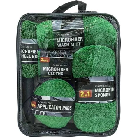 Kit de nettoyage pour voiture de 9 pièces comprenant un gant de lavage en microfibre, des tampons de polissage, une brosse pour pneus et des outils de nettoyage pour l'intérieur et l'extérieur du véhi (1/5)