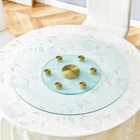 Plateau de table rond en verre à deux niveaux pivotant – 77 cm (haut) / 38 cm (bas) – idéal pour salle à manger, cuisine, bureau (1/4)