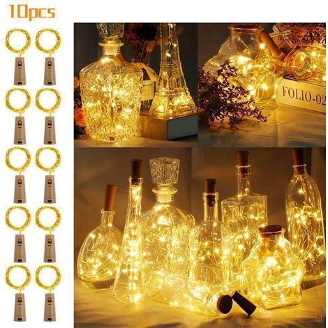 10 luci a stringa per bottiglie, 30 LED, 3 m, filo di rame, decorazione per feste al chiuso (1/4)