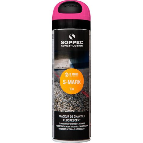 Soppec – Traceur de chantier fluorescent 650ml – Durée de marquage 6 mois – Bonne adhérence sur béton, bitume, herbe – Séchage rapide 10 min