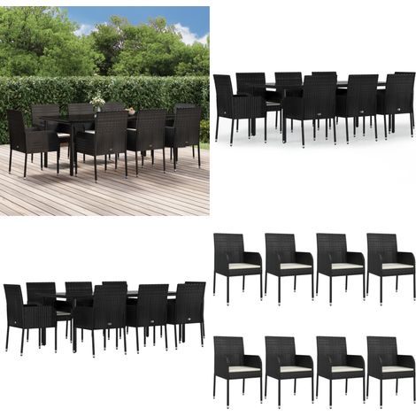 9-tlg. Garten-Essgruppe mit Kissen Schwarz Poly Rattan - Gartenessgruppe - Gartenmöbel (1/5)