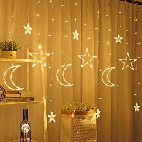 Guirlande rideau étoile lune avec télécommande et minuterie (1/4)