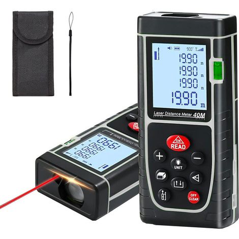 METRO LASER MISURATORE DI DISTANZA 40MT CON LIVELLA DISPLAY LCD A BATTERIA IP54 (1/5)