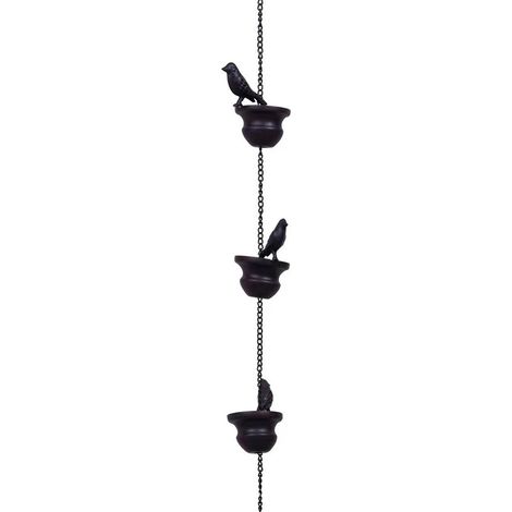 Chaîne de pluie décorative en fer avec finition bronze et motif d'oiseaux - 2,4 m (1/5)