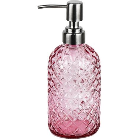 1 - Distributeur de savon - Verre transparent - Pompe acier inoxydable 304 - Pour salle de bain et cuisine - Rose - 18,5x7,1cm (1/4)