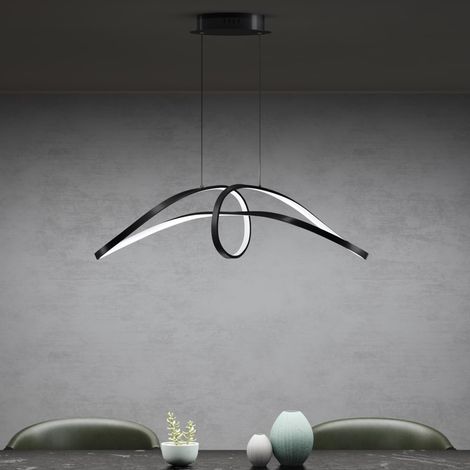 Mai & Mai Lampadario Sospensione 30W, 90 CM, Metallo Base, Lunghezza Filo 120 CM, Altezza regolabile, Lampada da Soffitto a Sospensione per Camera da Letto, Cucina e Soggiorno, Nero, Luvina11 (1/5)