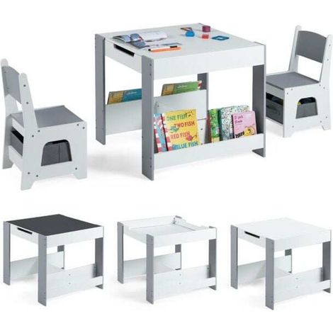 Kids Table and Chairs Set Toddler Wooden Activity Desk-Grey