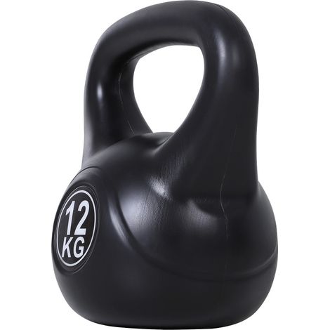 Kettlebell da 12 kg, riempita di sabbia, struttura in plastica, nera (1/5)