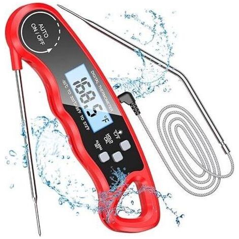 (Rouge) Thermomètre de cuisine, thermomètre de cuisson à lecture instantanée avec sonde pliable de 102 cm, rétroéclairage et aimant, la viande, les grillades, le steak, l'huile, le lait, le v (1/5)