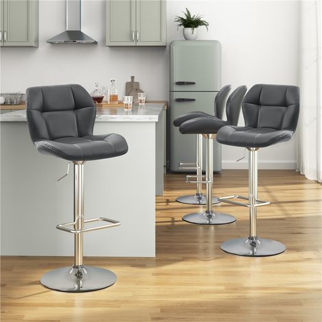 Yaheetech – Lot de 4 tabourets de bar réglables en hauteur – Similicuir et métal – Hauteur d'assise 62,5-84,5 cm – Capacité 136 kg – Gris