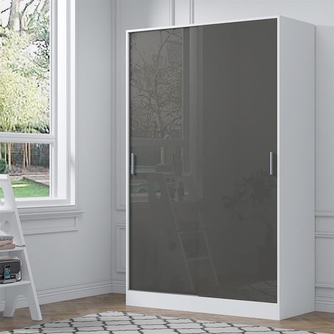 Reflect 2 Door Sliding Wardrobe - Grey Gloss & Matt White - Hanging Rails & Shelves - Modern Design