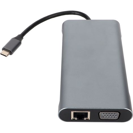 Hub USB-C 11 en 1 avec HDMI 4K, VGA, Type-C PD, USB 3.0, Ethernet RJ45, lecteur de cartes SD/TF, AUX 3,5 mm et une station d'accueil d'extension compatible avec MacBook Pro/Air. (1/5)