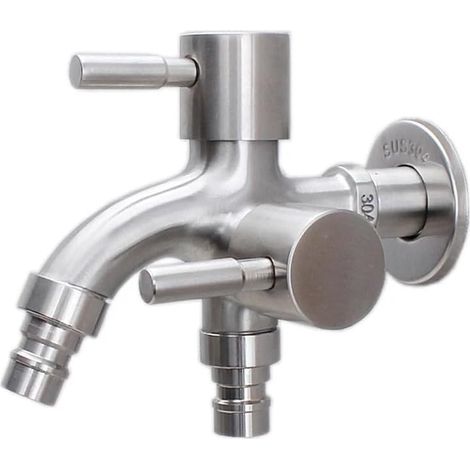 Wandmontierter Wasserhahn, doppelter wandmontierter Wasserhahn für Waschmaschine, multifunktionaler Mopp-Wasserhahn für Außenbalkon, Badezimmer, Küche, Wäschearmaturen (02)