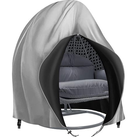 Housse de chaise à double œuf à suspendre - Imperméable 420D - Pour véranda, patio, cocon - Pour meubles de jardin - Avec cordon de serrage - Gris (1/5)