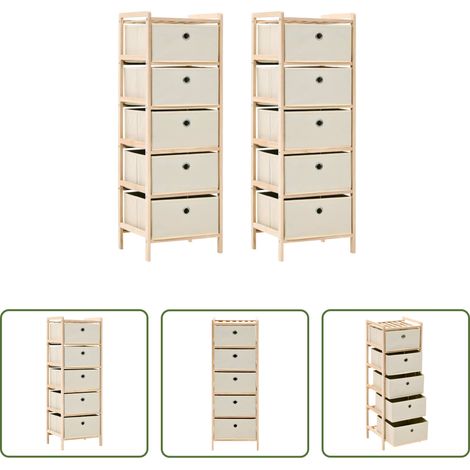 Étagère bois - Étagères de rangement avec 5 paniers en tissu 2 pcs beige cèdre (1/5)
