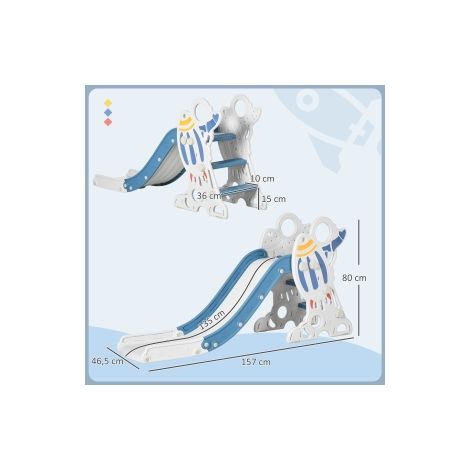 Toboggan enfant bleu 157 cm avec design fusée et kit d'autocollants pour jardin, aire de jeux et terrasse (1/5)
