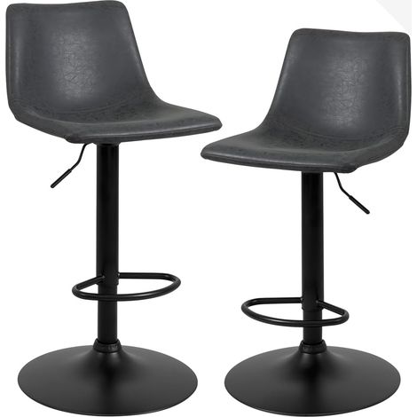 Ensemble de 2 tabourets de bar industriels, assise rembourrée en similicuir effet vintage avec dossier, hauteur réglable, repose-pieds, pivotant à 360°, pieds en métal peint en noir Helio (noir gris) (1/5)