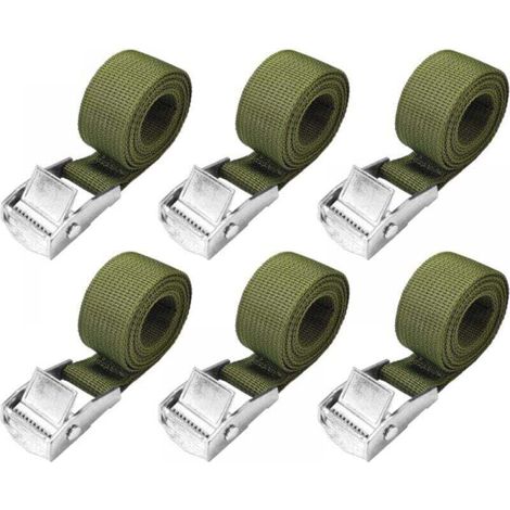 1.5m Tie-Down Straps - Pack of 6 Short Ratchet Straps, Army Green, with 25mm Tight Buckle, 250kg Bicycle Straps, Extremely Strong Motorcycle Straps (1/4)