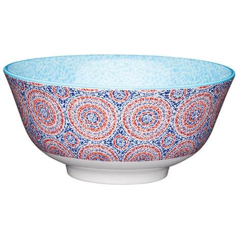 KitchenCraft 16cm Blue and Red Mosaic Style  Ceramic Bowl