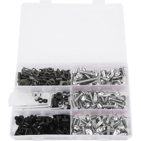 198-teiliges Set M5/M6 Windschutzscheiben-Verkleidungsschrauben-Schraubensatz Motorradzubehör Silber (1/5)