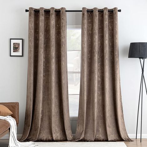 Rideau Velours Opaque Isolant œillets 2p L140 H245 Marron (1/5)