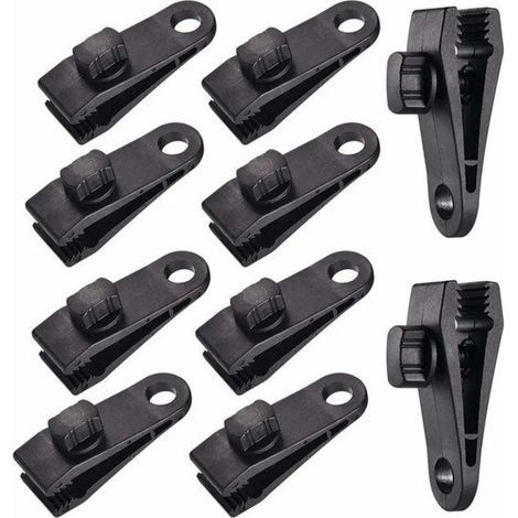 Clips de fixation pour tentes - Clips en tissu imperméable - Clips pour tentes et cordons élastiques - Convient aux tentes et cordons élastiques - Noir - Lot de 10