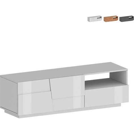 Meuble TV salon design moderne 2 portes 1 tiroir 150x44x46cm Trevis - Blanc brillant (1/5)
