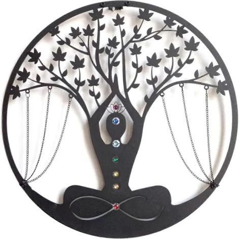 Décoration murale en métal méditation 34x34cm, œuvre d'art spirituelle zen, design relaxant pour salon ou chambre, décoration murale apaisante et élégante. (1/4)