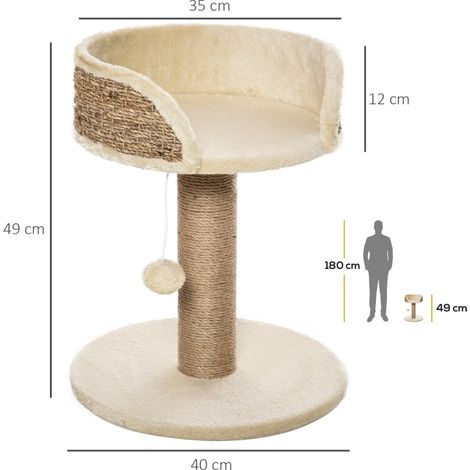 Cat Tree Cat Scratching Post for Indoor Cats Kitten Play Tower Activity Centre Climbing Stand with Dangling Ball Beige