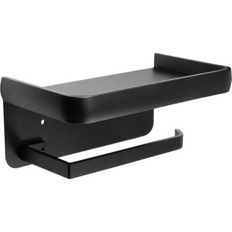 Wandmontierter Toilettenpapierhalter mit Ablagefach aus Aluminium für Bad und Küche (Schwarz) (1/5)