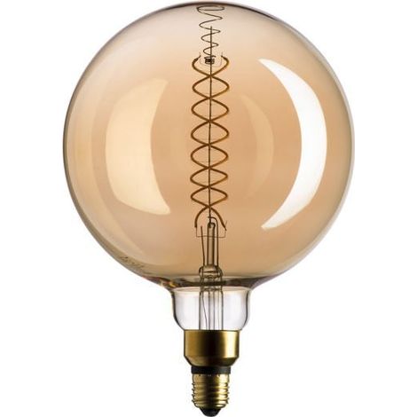 Ampoule LED Globe XL Géante Ø200 mm – 8W – 500 lm – 2000 K – Filament Spirale – Verre Ambré Doré