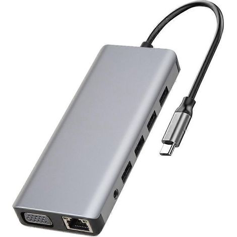 12-in-1-USB-C-Adapter-Hub mit USB 3.0, HDMI-kompatiblem 4K-Video, VGA-Anschluss und 3,5-mm-Audioanschluss (1/5)