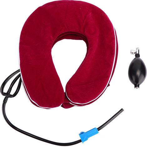 Collier Cervical Gonflable Adulte - Appareil de Traction et Soutien Cervical à Domicile Rouge Rose (1/5)