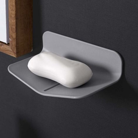Porte-savon mural Porte-savon sans trou perforé Porte-savon de toilette Porte-savon mural sans ventouse Porte-savon auto-drainant utipsé dans la salle de bain Douche Distributeur de savon (gris)