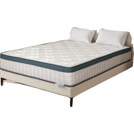 Matelas, Ressorts ensachés, Soutien orthopédique, Blanc et bleu, 160x200x25cm, BLANC (1/2)
