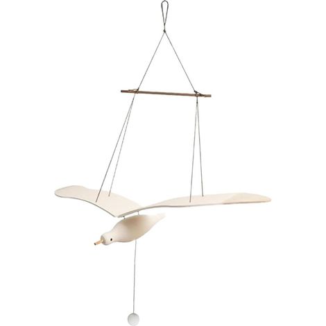 Ornement Bois Oiseau Suspendu Décoration Murale Élégante Mobile pour Chambre Salon Balcon Décoration Artisanale Blanche (1/5)